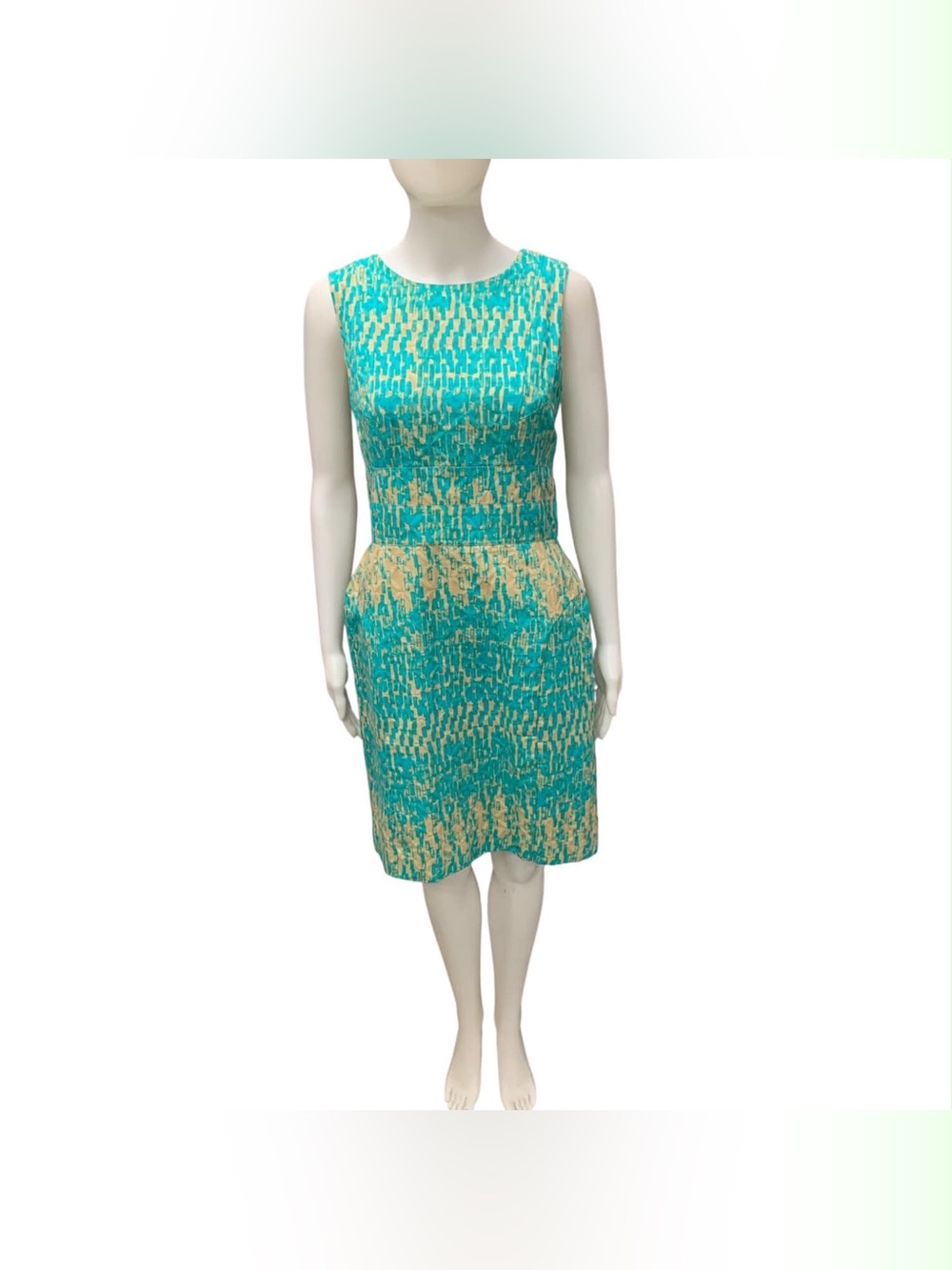 Just...Taylor Teal and Cream Sleeveless Midi Dress Size M